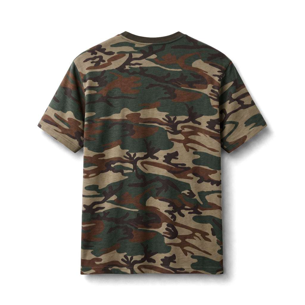 Camo Beard Man T-Shirt — Graphic Woodland Camo Tee with Sunglasses & Bandana Design