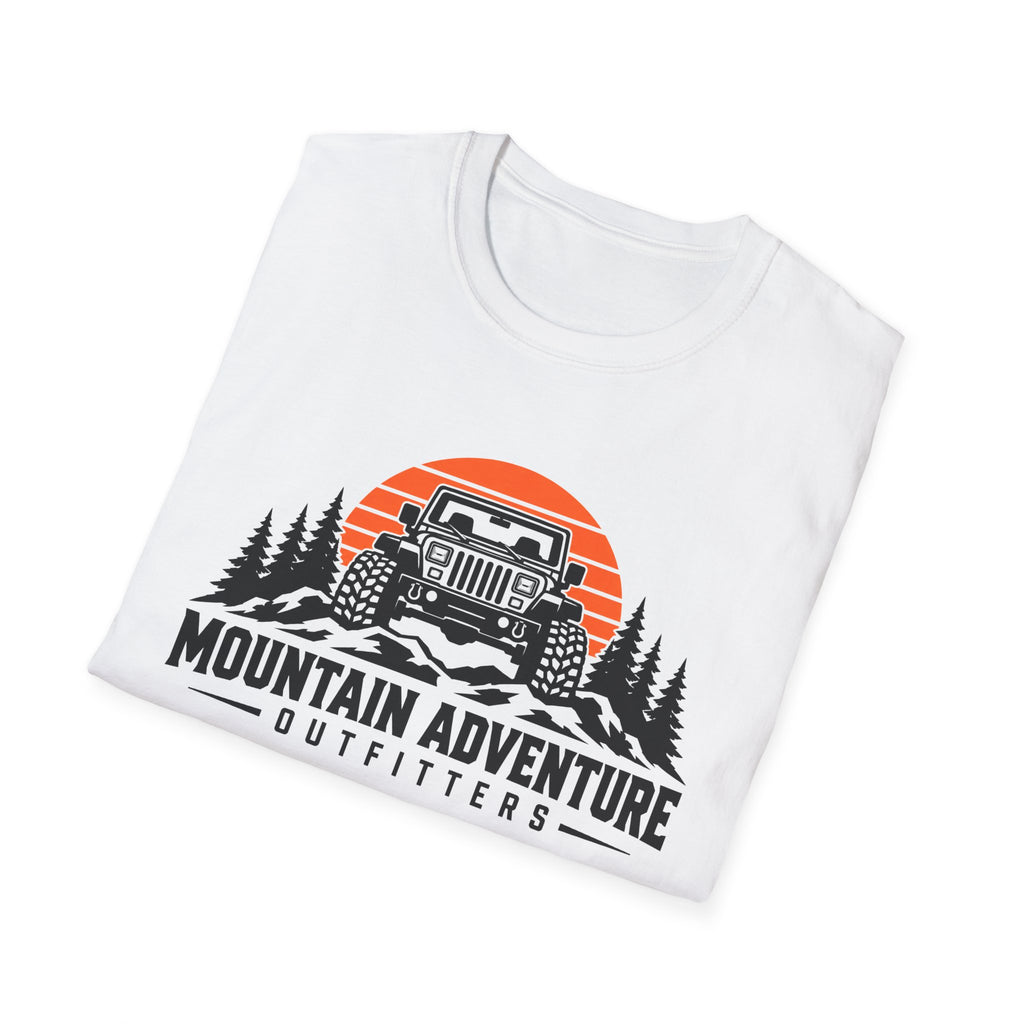 Mountain Adventure T-Shirt – 'Mountain Adventure Outfitters' Jeep Sunset Graphic