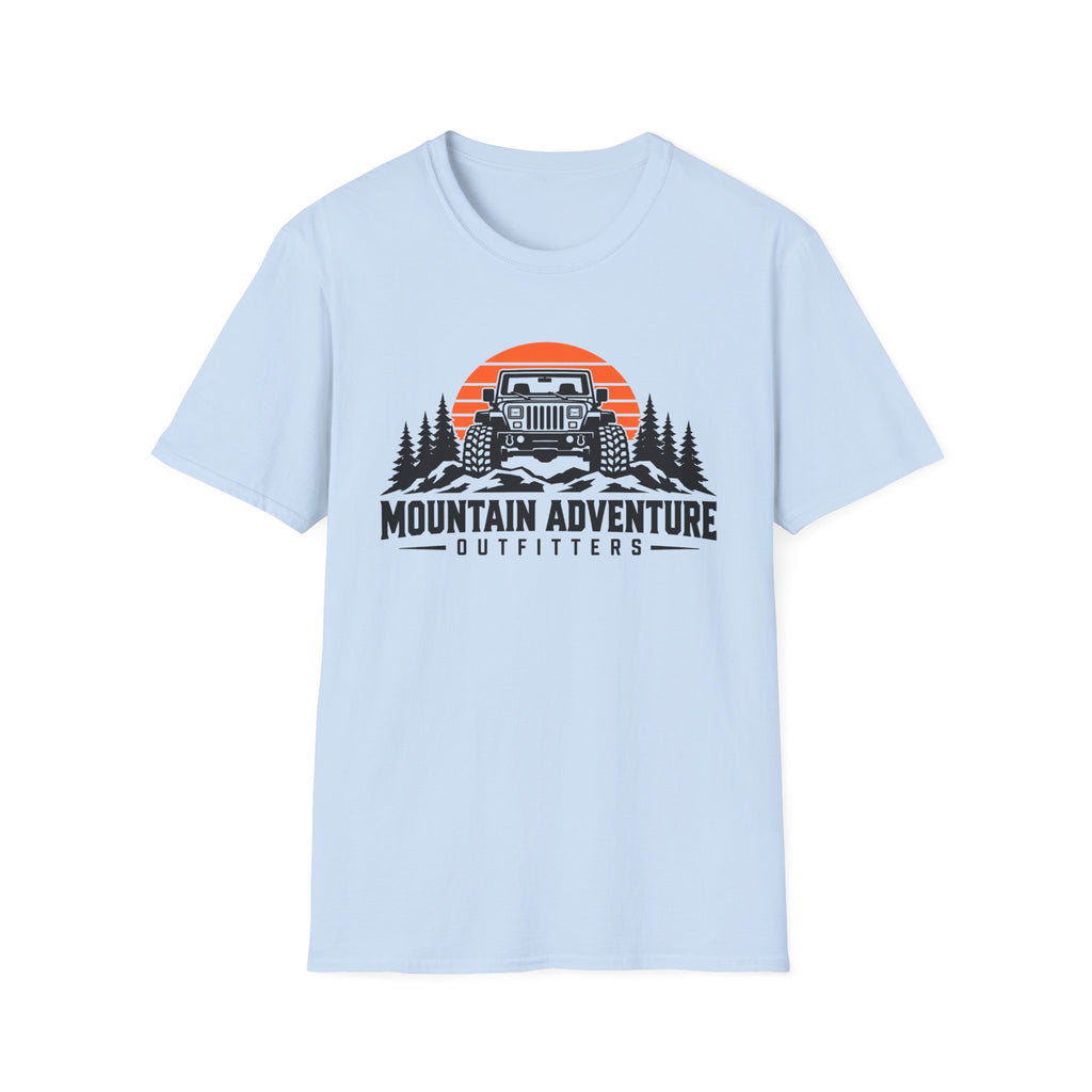 Mountain Adventure T-Shirt – 'Mountain Adventure Outfitters' Jeep Sunset Graphic