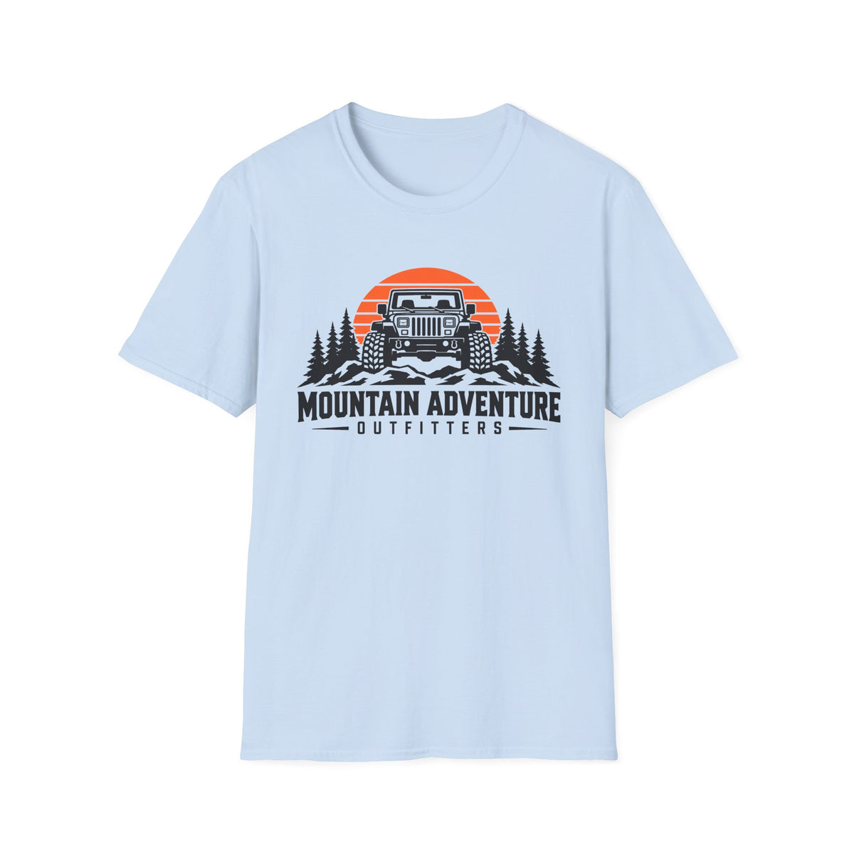 Mountain Adventure T-Shirt – 'Mountain Adventure Outfitters' Jeep Sunset Graphic