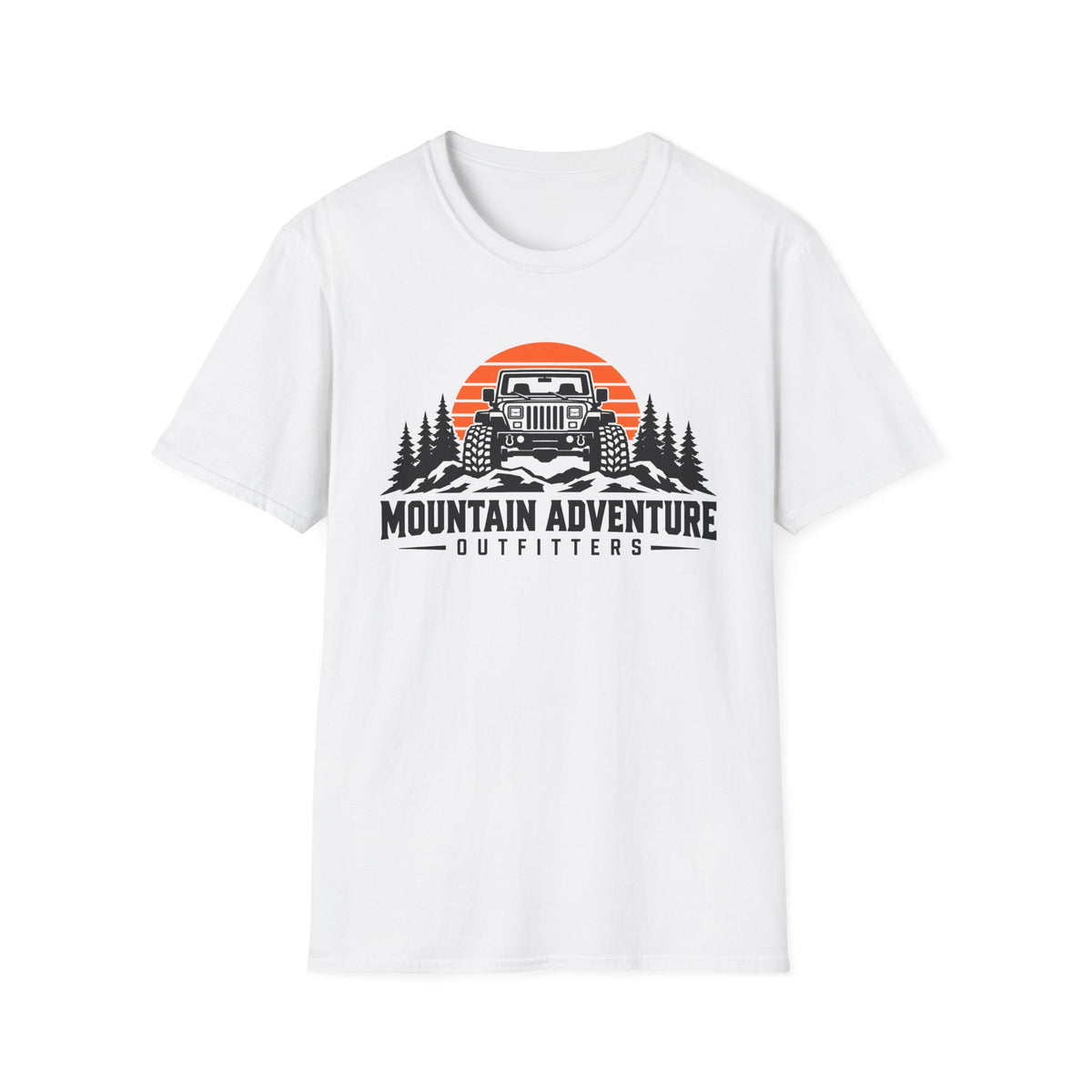 Mountain Adventure T-Shirt – 'Mountain Adventure Outfitters' Jeep Sunset Graphic