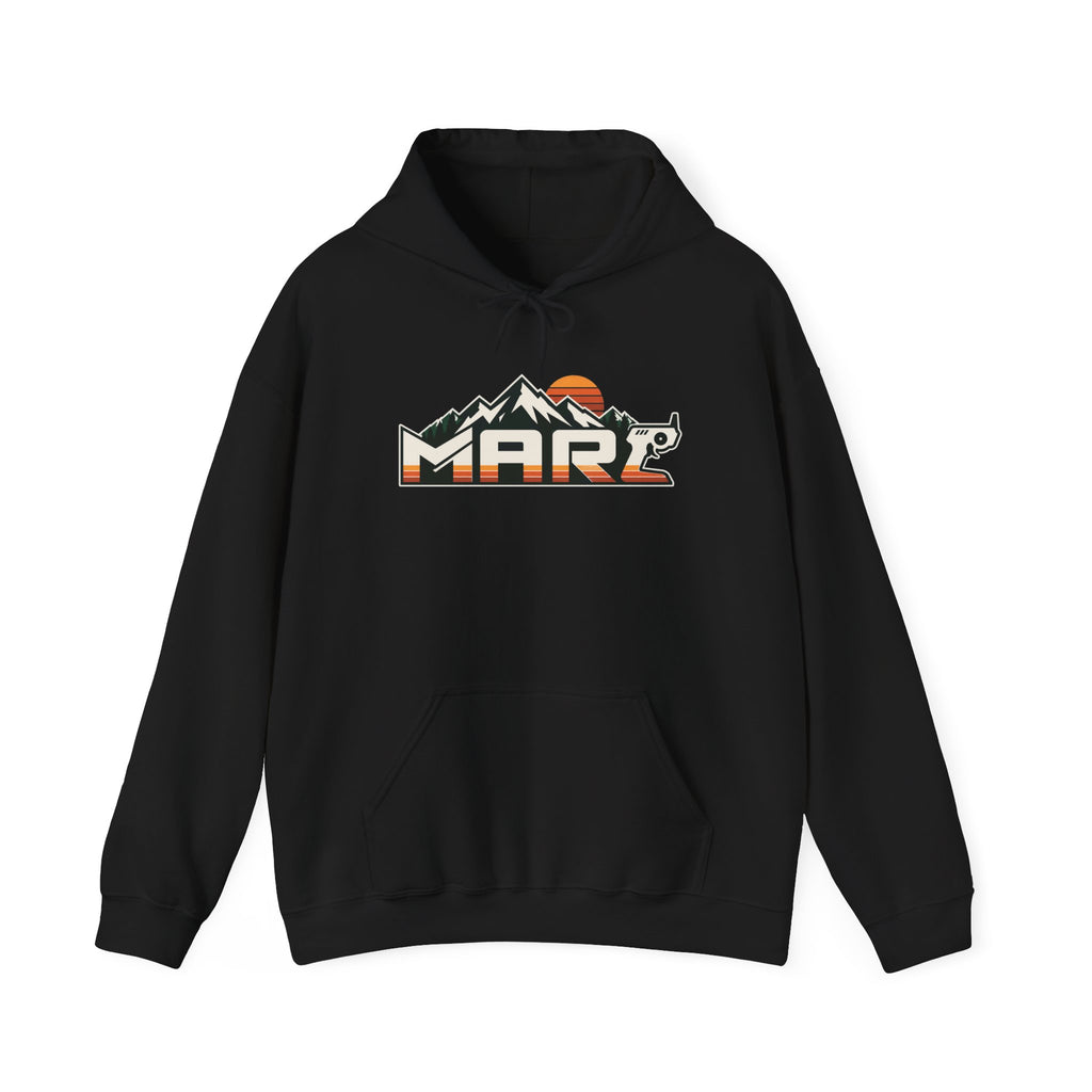 Mars Mountain Logo Hoodie — Retro Sunset Adventure Pullover